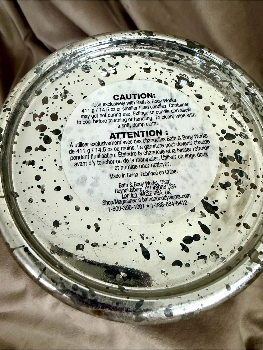 Bath & Body Works Silver Speckled Glass Pedestal Jar Candle Holder 6 in